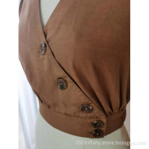 Hot Selling Women's V-Neck Brown Top